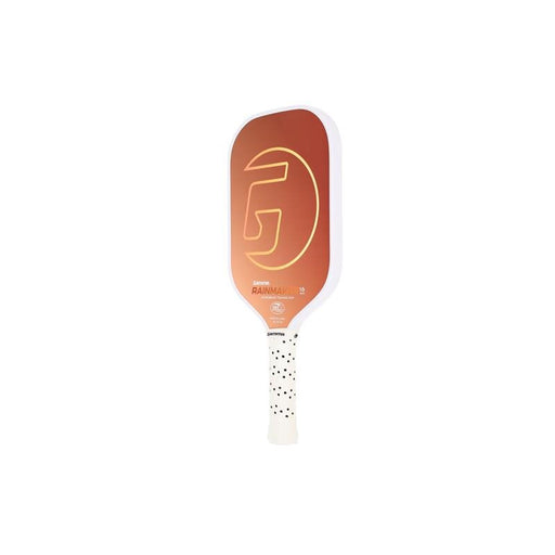 Pickleball paddle with a brand logo on a white background