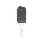 Pickleball paddle with black and white design on a white background