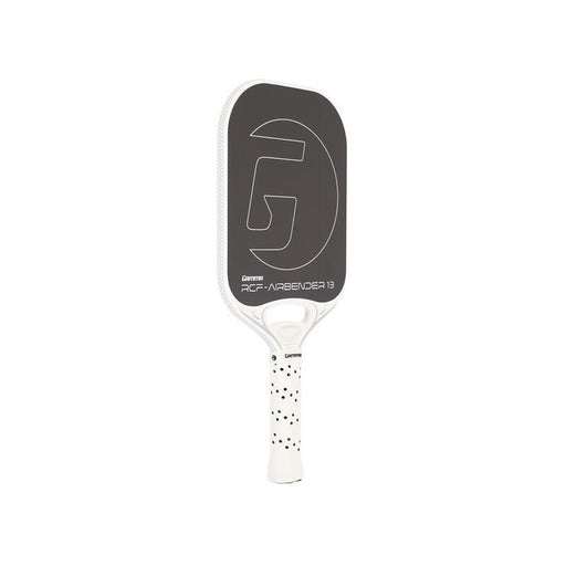 Pickleball paddle with black and white design on a white background