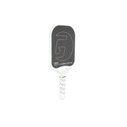 Pickleball paddle with a black and white design on a white background
