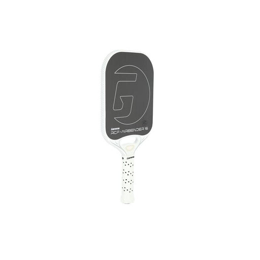 Pickleball paddle with a black and white design on a white background