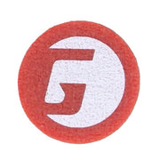 Red circular patch with a white letter 'G' in the center on a white background