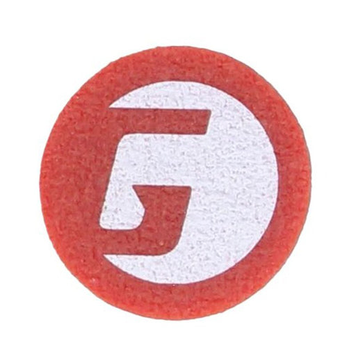 Red circular patch with a white letter 'G' in the center on a white background