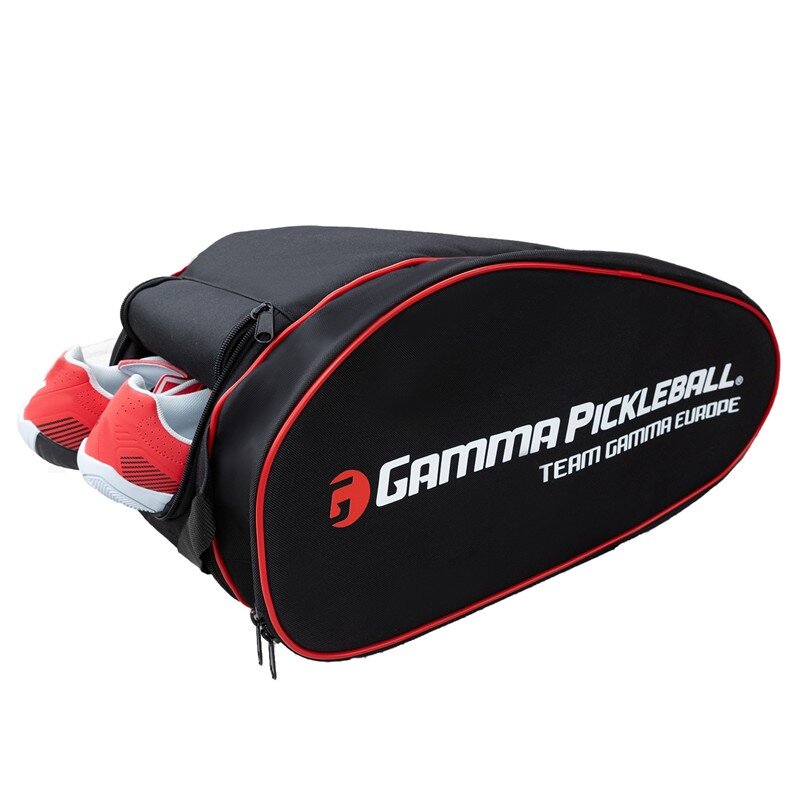 Black pickleball bag with red accents and Gamma Pickleball branding on a white background