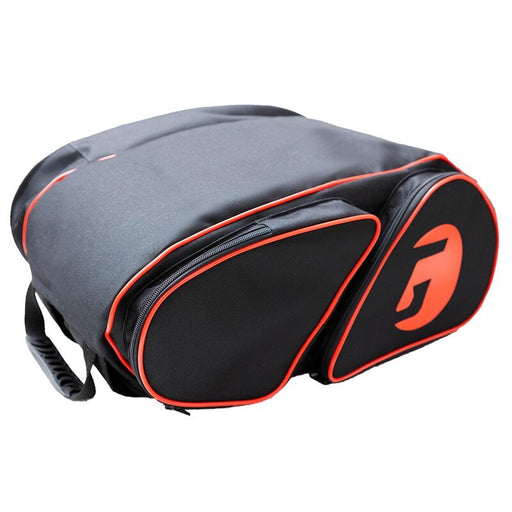 Gray and black sports bag with orange accents on a white background