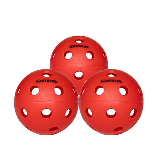 Three red Gamma balls on a white background