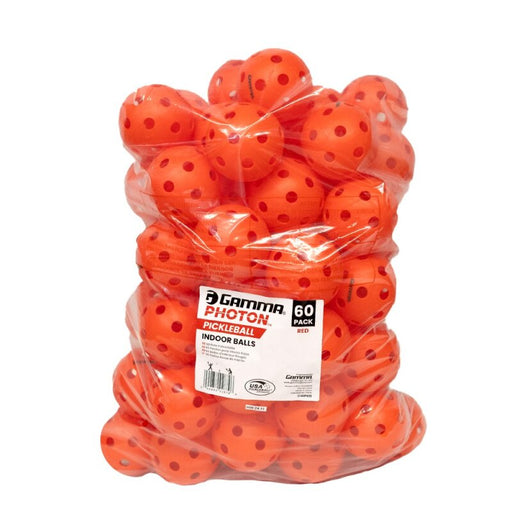 Pack of orange pickle balls with a Gamma Photon label on a white background