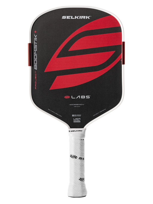Selkirk pickleball paddle with red and black design on a white background