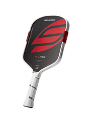 Selkirk paddle racket with red and black design on a white background
