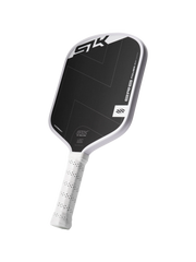 Pickleball paddle with black and white design on a white background