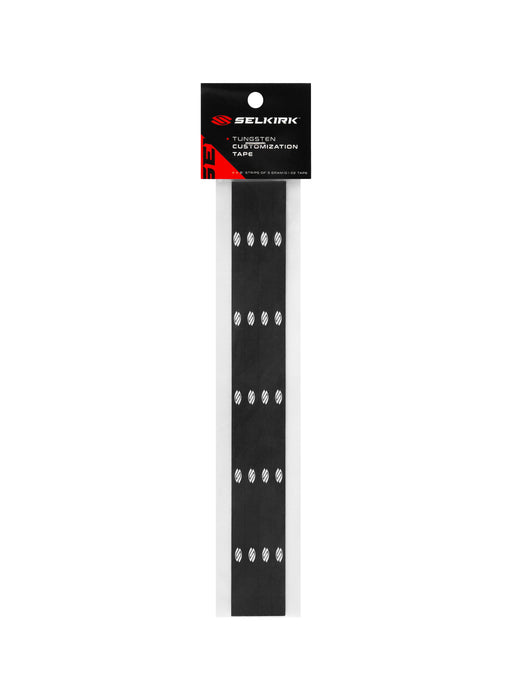 Black tungsten weight strips on a white background, featuring the Selkirk brand.