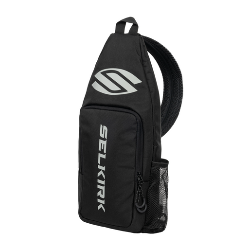 Black sling bag with Selkirk logo on a white background