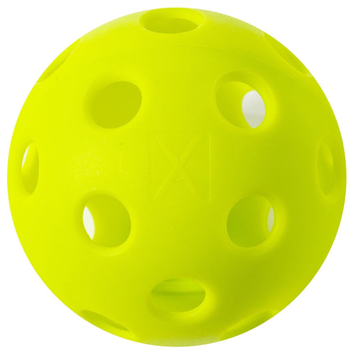 Yellow plastic ball with holes on a white background