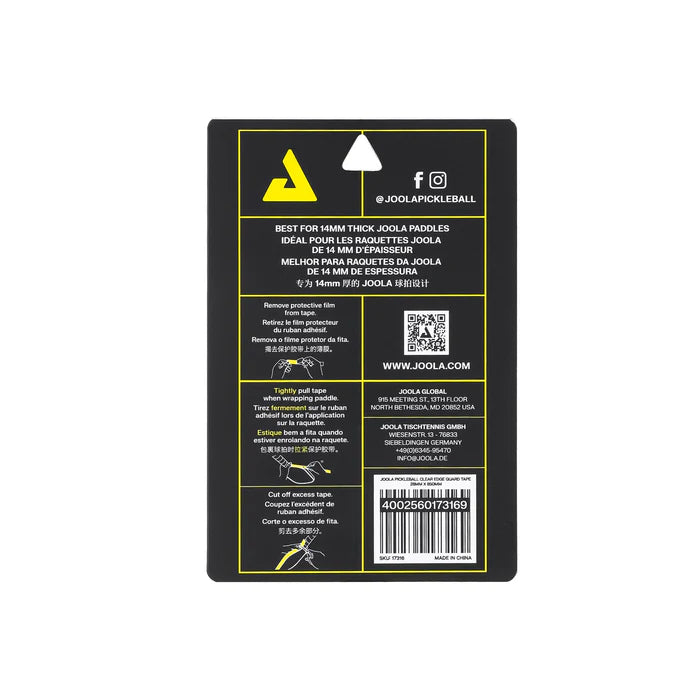Back label of Joola pickleball paddle with text and branding on a white background