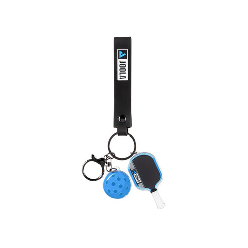 Keychain with pickleball paddle and ball charms on a white background