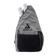 Gray and black sports bag with Joola logo on a white background