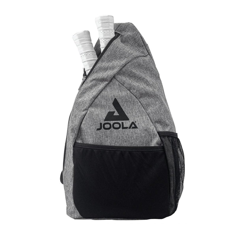 Gray and black sports bag with Joola logo on a white background