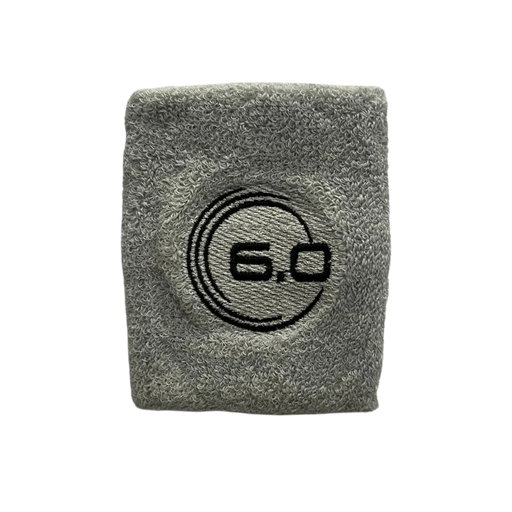 Gray wristband with '6.0' logo on a white background