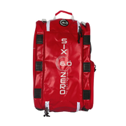 Red bag with 'Six Zero' branding on a white background