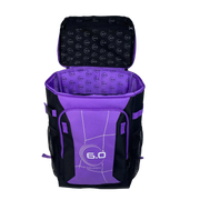 Purple and black pickleball backpack with visible branding on a white background