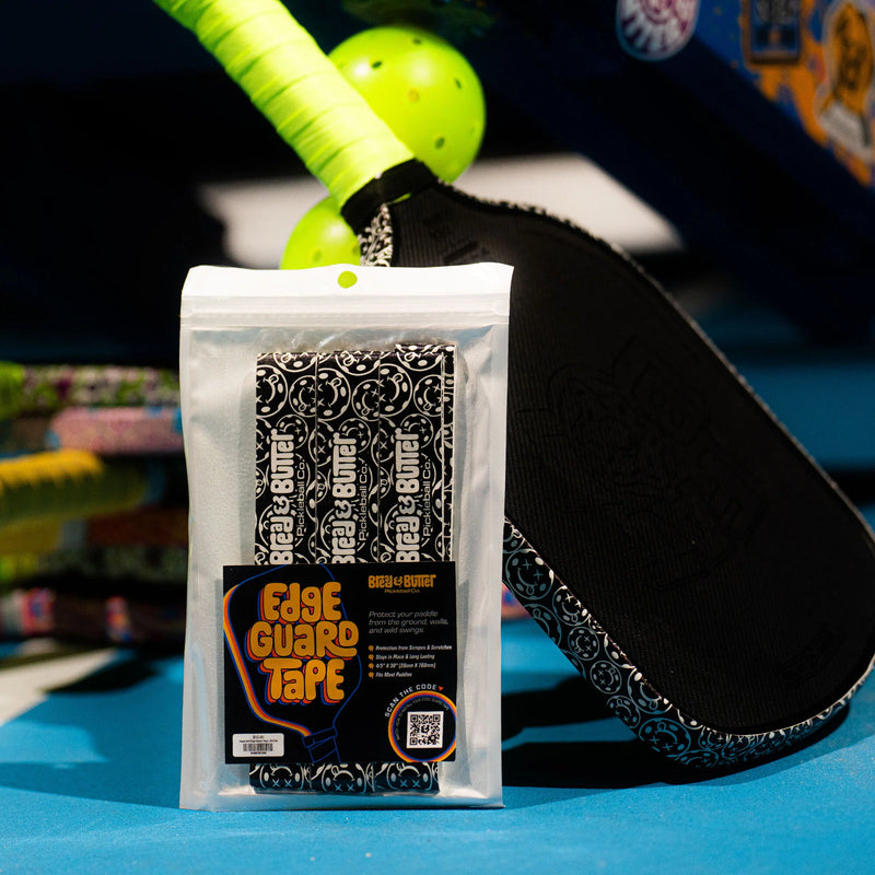 Packaged Edge Guard Tape with a paddle and ball on a colorful background