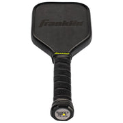 Black pickleball paddle with Franklin logo on a white background