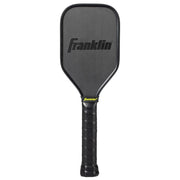 Black pickleball paddle with Franklin logo on a white background
