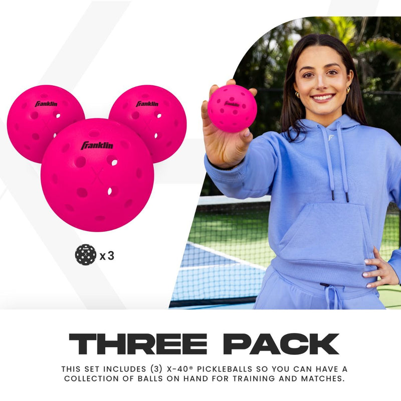 Franklin Pickleball X-40 Outdoor Ball - 3 Pack Pink