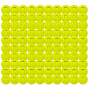 Multiple yellow balls with a brand logo on a white background