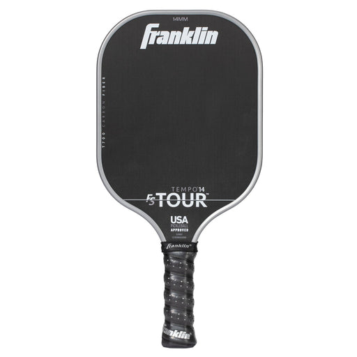 Black pickleball paddle with Franklin branding on a white background