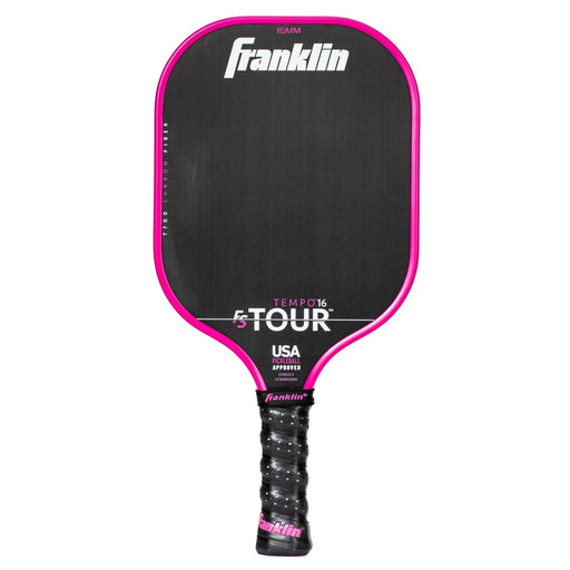 Black and pink pickleball paddle with Franklin branding on a white background