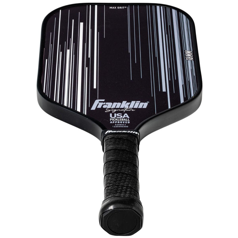Black pickleball paddle with Franklin Sports branding on a white background