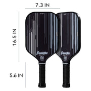 Two Franklin pickleball paddles with measurements on a white background