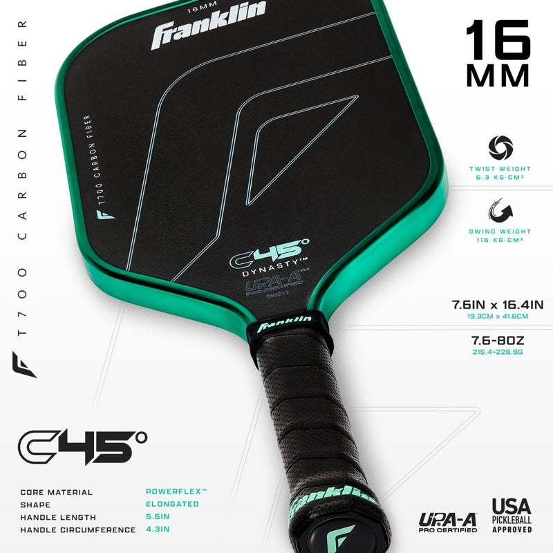 Franklin C45° Carbon Fiber Dynasty Series 16mm Pickleball Paddle - Mint