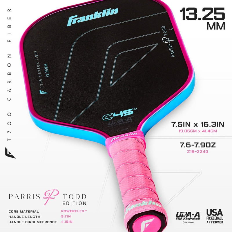 Franklin C45° Carbon Parris Todd Series 13.25mm Pickleball Paddle - Hot Pink/Surf Blue