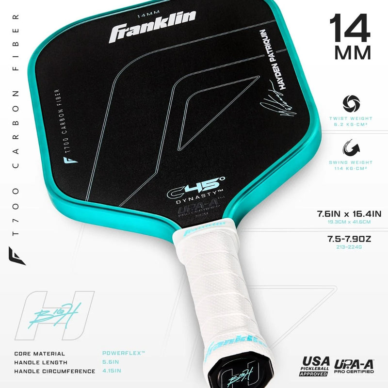 Franklin C45° Carbon Hayden Patriquin Series 14mm Pickleball Paddle - Laguna