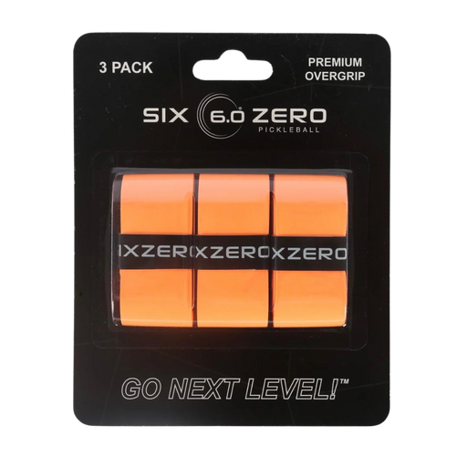Pack of Six 6.0 Zero pickleball overgrips with branding on a white background