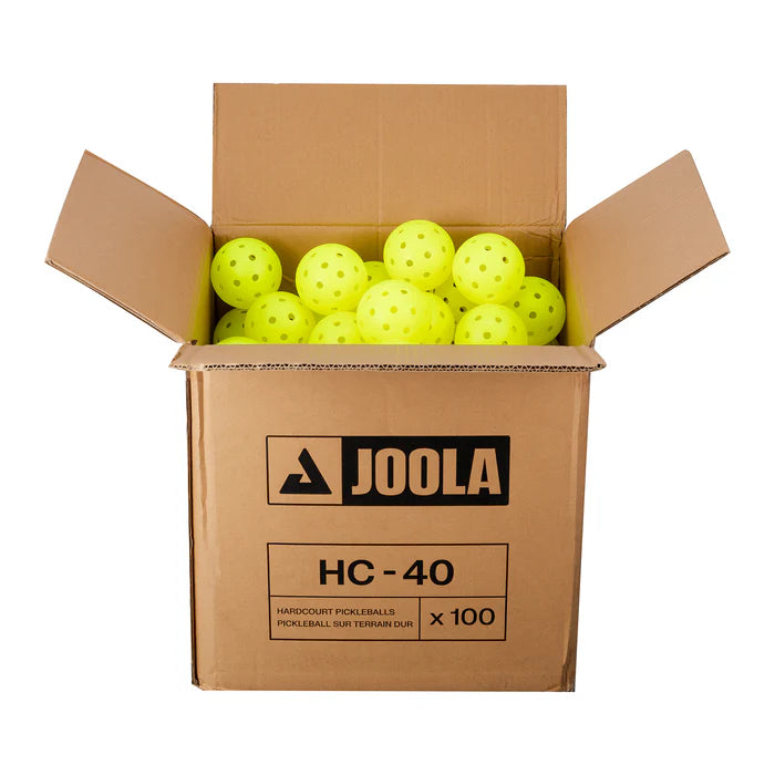 Box of Joola HC-40 pickleballs on a white background