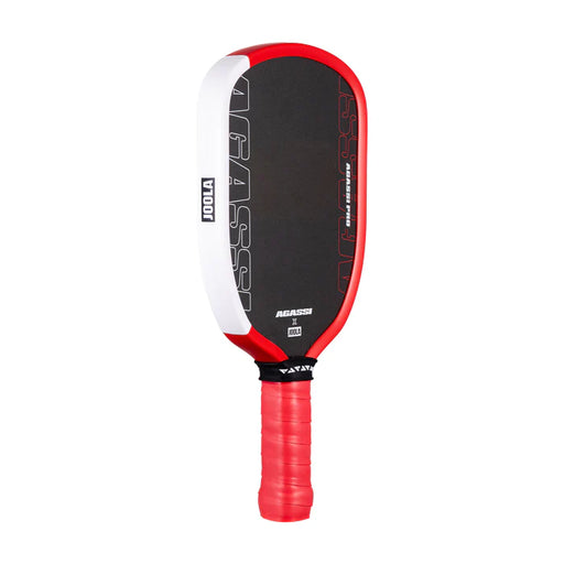 Red and black paddle with white accents on a white background