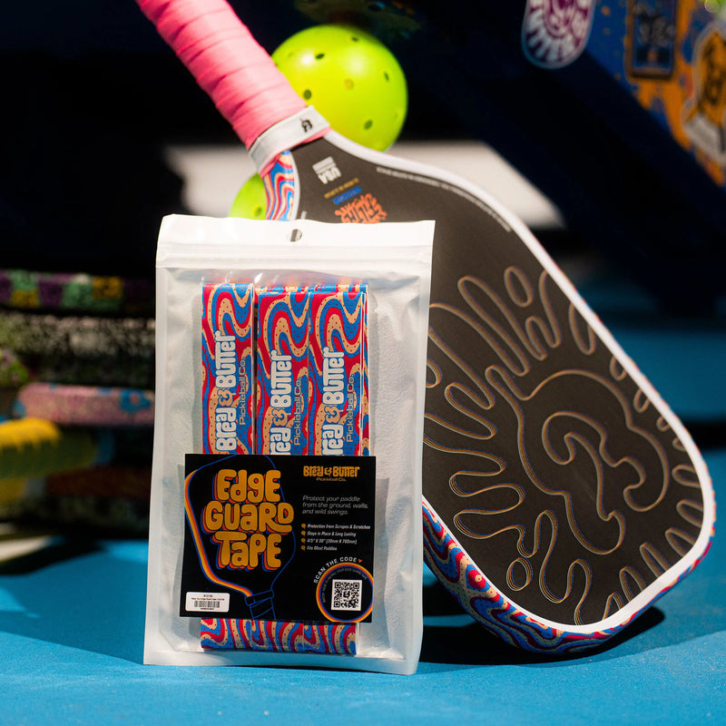 Packaged Edge Guard Tape with a pickleball paddle in the background