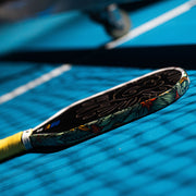 Paddle on a blue court with blurred background