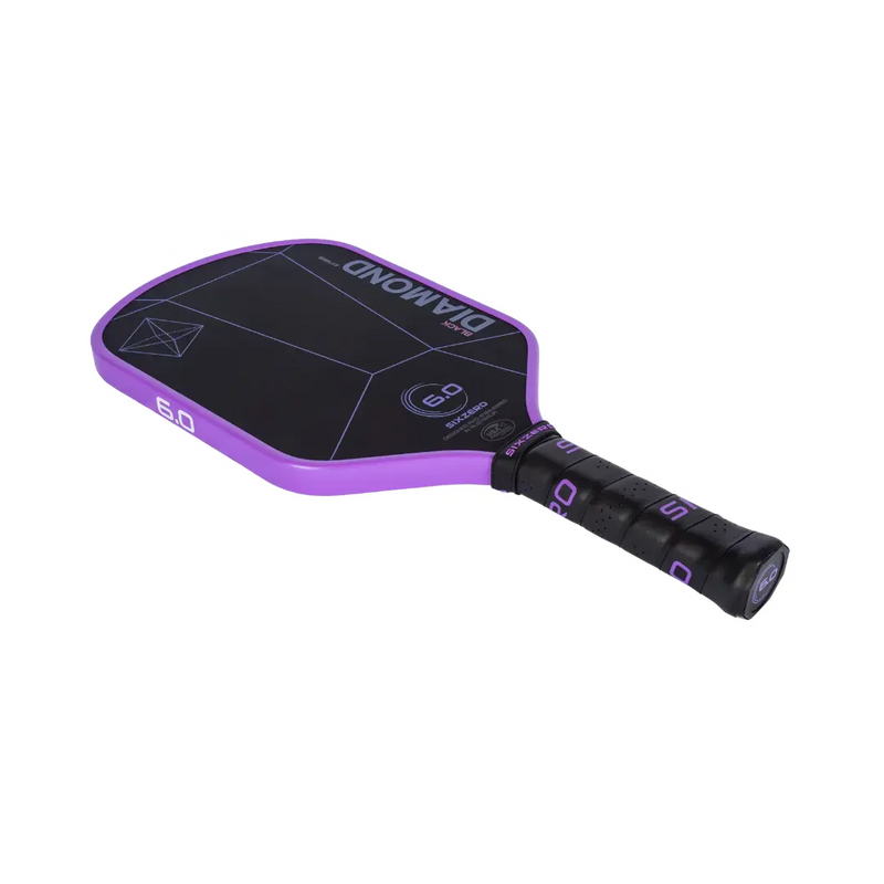 Purple and black pickleball paddle with 'Diamond' branding on a white background