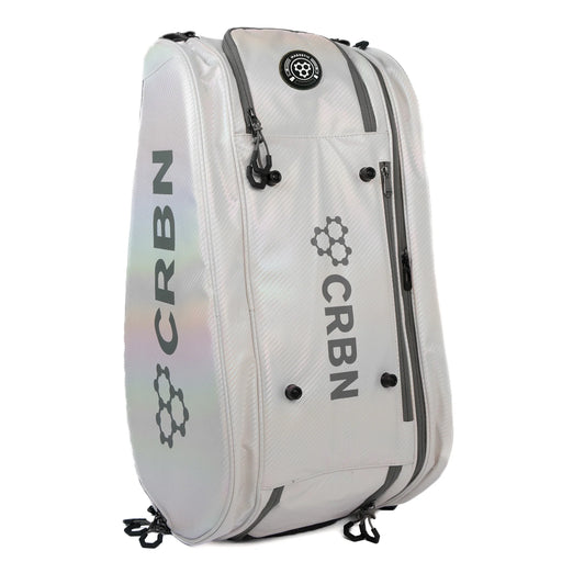 White sports bag with black CRBN branding on a white background