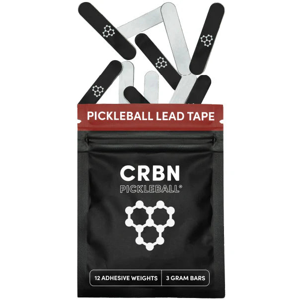 CRBN Pickleball lead tape packaging with adhesive weights and bars on a white background
