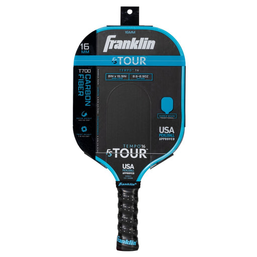 Franklin Sports pickleball paddle with branding and specifications on a white background