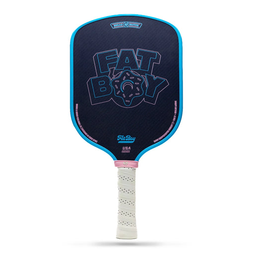 Pickleball paddle with 'Fat Boy' branding on a white background