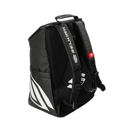 Black backpack with Selkirk branding on a white background