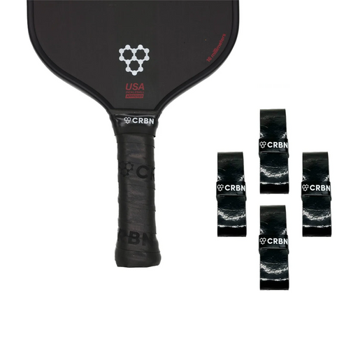 Black pickleball paddle with CRBN branding on a white background