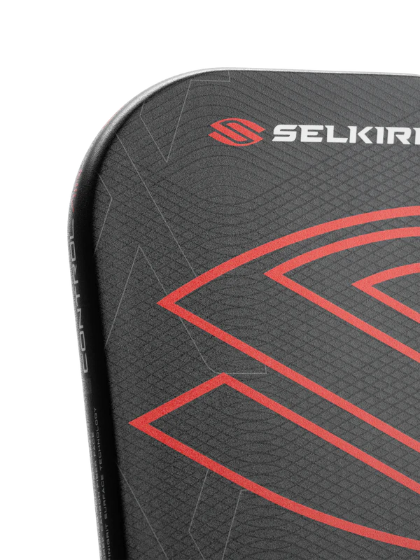 Black Pickleball Paddle with red accents and Selkirk logo on a white background