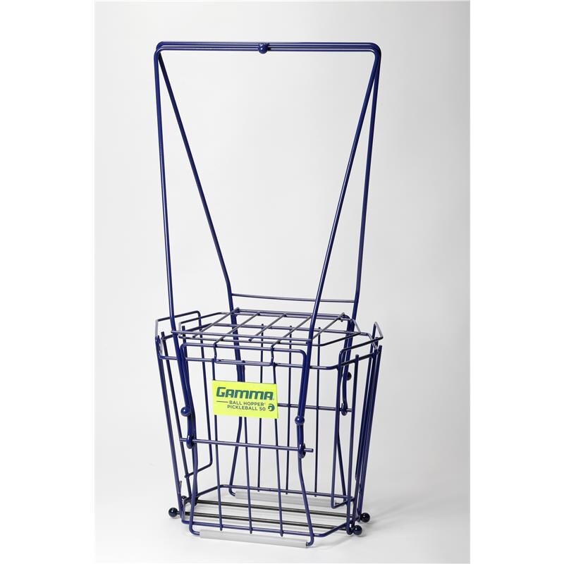 Blue metal basket with a Gamma brand label on a white background